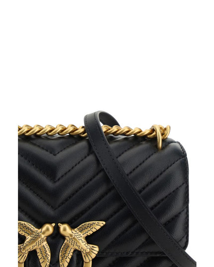 PINKO Black Calf Leather Bos Taurus Shoulder Bag