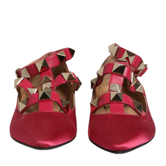 Prosperine Red Gold Studded Pointed Toe Ballet Flats Shoes