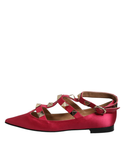 Prosperine Red Gold Studded Pointed Toe Ballet Flats Shoes