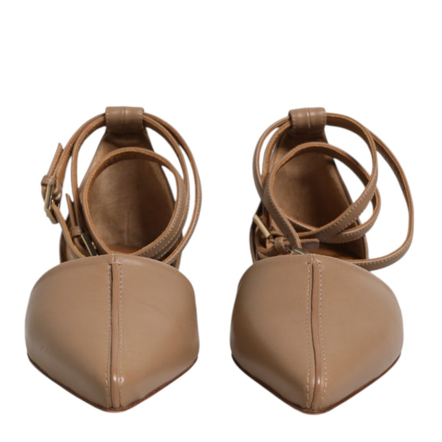 Max Mara Beige Leather Pointed Toe Sandals Ballet Flat Shoes