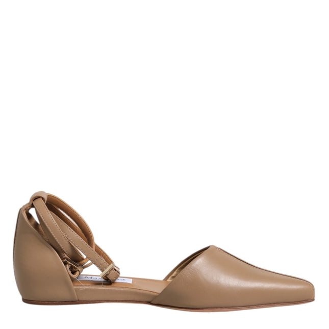 Max Mara Beige Leather Pointed Toe Sandals Ballet Flat Shoes