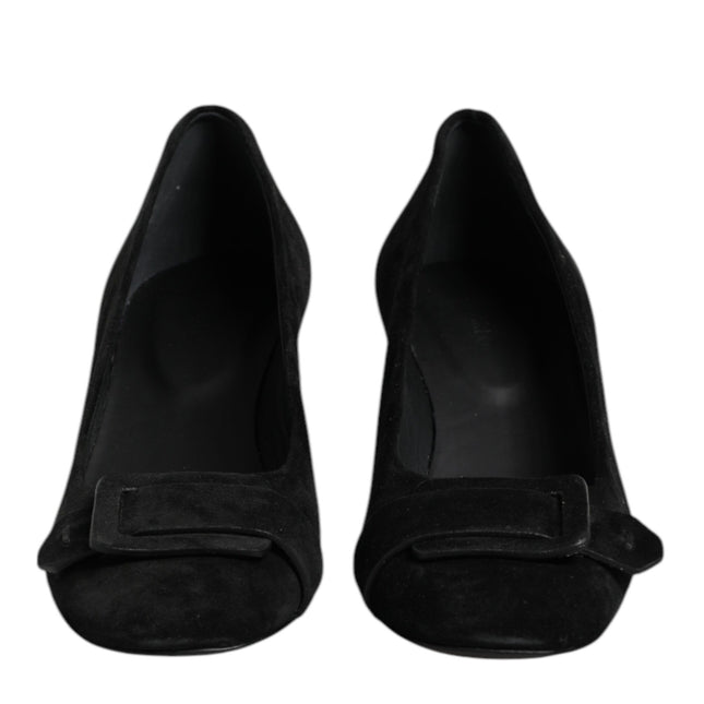DEL CARLO Black Suede Leather Slip On High Heels Pump Shoes