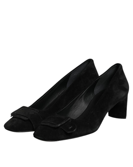 DEL CARLO Black Suede Leather Slip On High Heels Pump Shoes