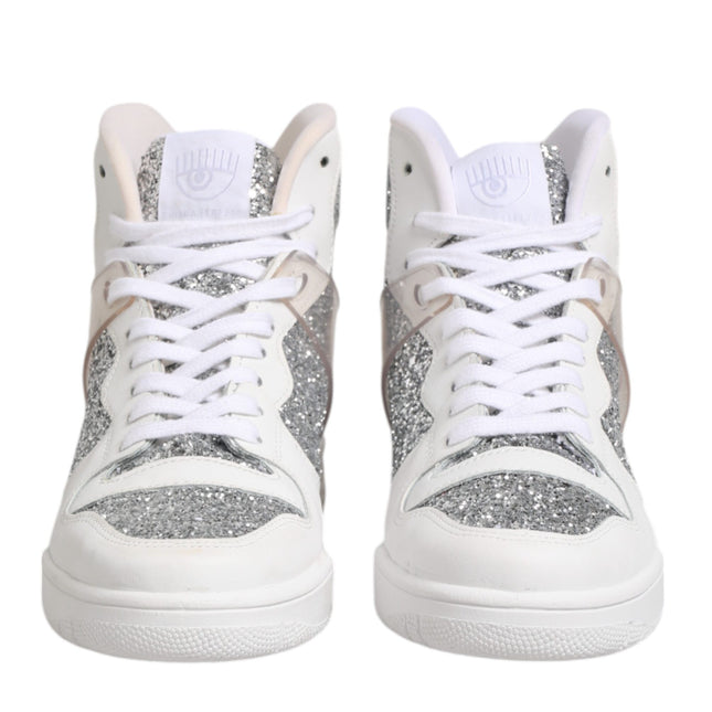 Chiara Ferragni White Silver High Top Women Sneakers Shoes