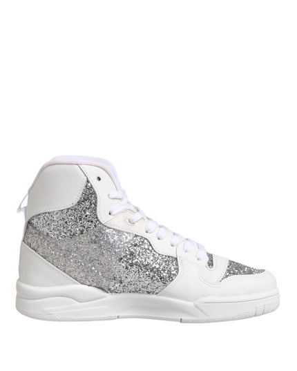 Chiara Ferragni White Silver High Top Women Sneakers Shoes