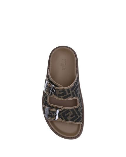 Fendi Brown Calf Leather Bos Taurus Flat Sandals