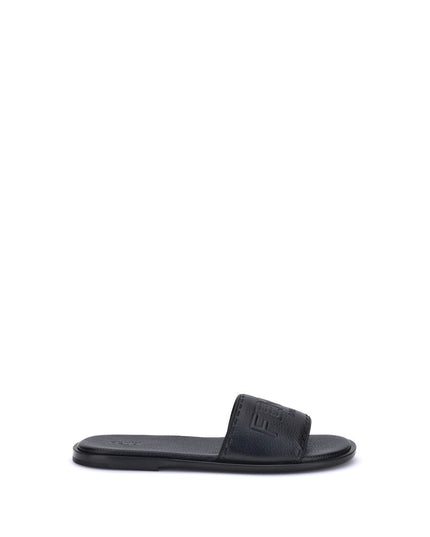 Fendi Black Calf Leather Bos Taurus Flat Sandals
