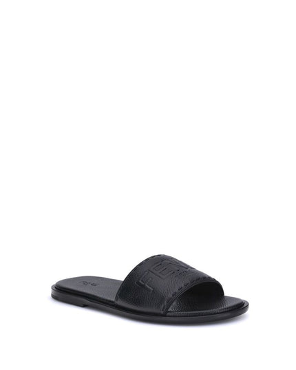 Fendi Black Calf Leather Bos Taurus Flat Sandals