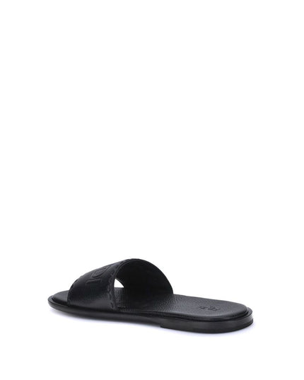Fendi Black Calf Leather Bos Taurus Flat Sandals