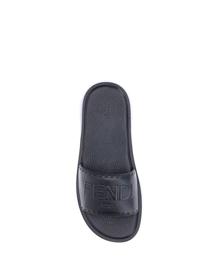 Fendi Black Calf Leather Bos Taurus Flat Sandals