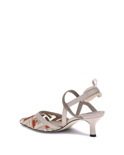 Fendi Cream Polyamide Mid Heel Pumps