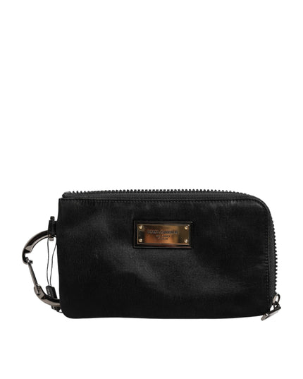 Dolce & Gabbana Black Nylon Logo Plaque Keyring Pouch Clutch Bag