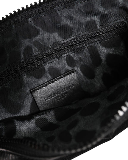 Dolce & Gabbana Black Nylon Logo Plaque Keyring Pouch Clutch Bag