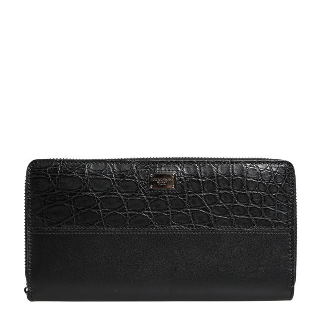 Dolce & Gabbana Black Leather Logo Plaque Zip Around Continental Wallet