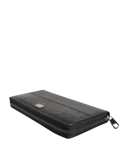 Dolce & Gabbana Black Leather Logo Plaque Zip Around Continental Wallet