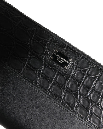 Dolce & Gabbana Black Leather Logo Plaque Zip Around Continental Wallet