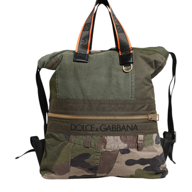 Dolce & Gabbana Military Green Patchwork Rucksack Backpack Bag