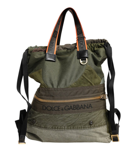 Dolce & Gabbana Military Green Patchwork Rucksack Backpack Bag