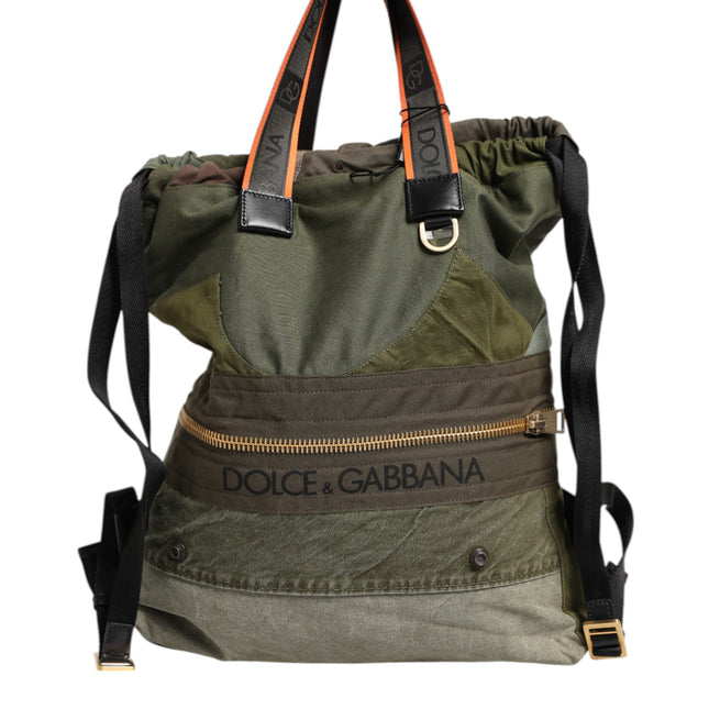 Dolce & Gabbana Military Green Patchwork Rucksack Backpack Bag