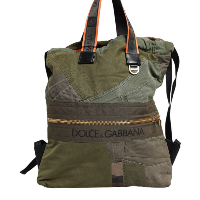 Dolce & Gabbana Military Green Patchwork Rucksack Backpack Bag