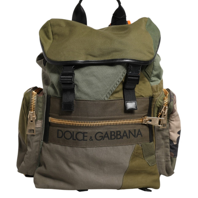 Dolce & Gabbana Military Green Patchwork Rucksack Backpack Bag