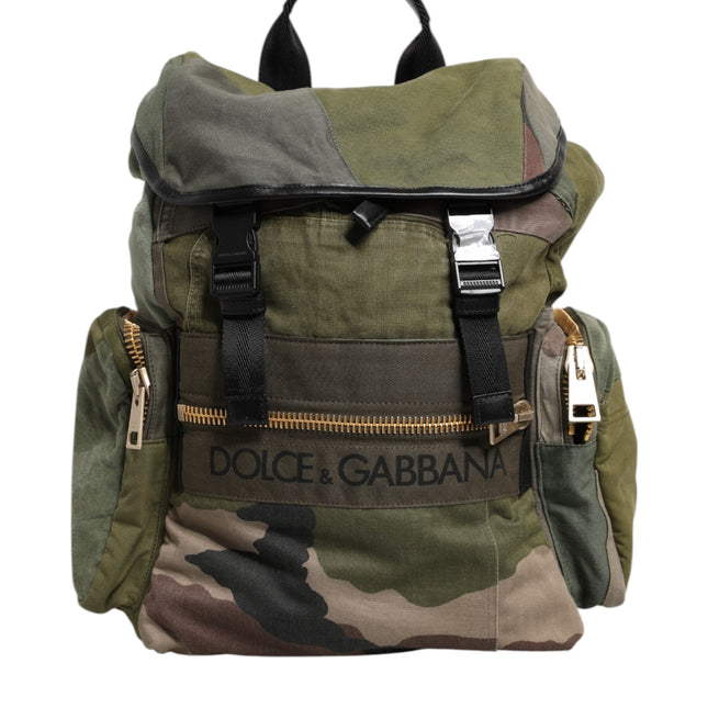 Dolce & Gabbana Military Green Patchwork Rucksack Backpack Bag