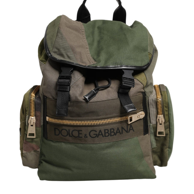 Dolce & Gabbana Military Green Patchwork Rucksack Backpack Bag