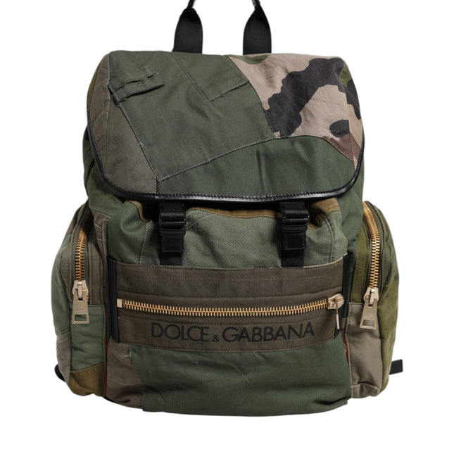 Dolce & Gabbana Military Green Patchwork Rucksack Backpack Bag