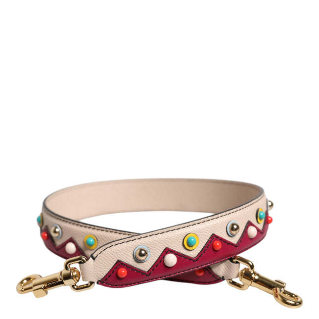 Dolce & Gabbana Beige Red Leather Handbag Accessory Shoulder Strap