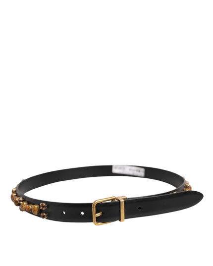 Dolce & Gabbana Black Leather Studded Gold Tone Buckle Belt