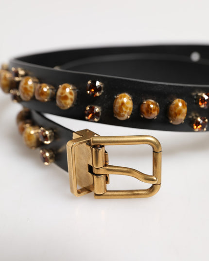 Dolce & Gabbana Black Leather Studded Gold Tone Buckle Belt