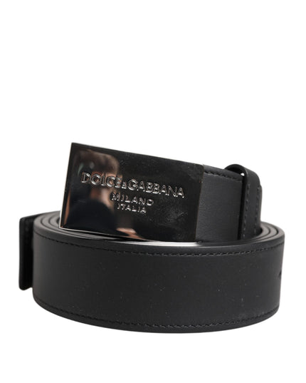 Dolce & Gabbana Black Leather Silver Metal Logo Buckle Belt