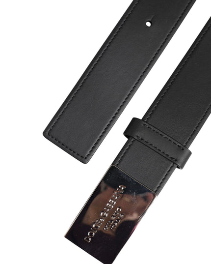 Dolce & Gabbana Black Leather Silver Metal Logo Buckle Belt