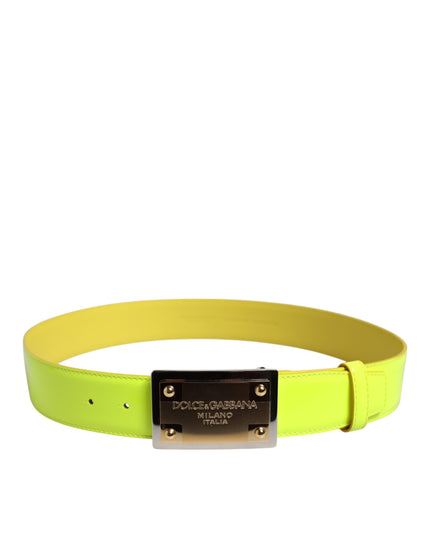 Dolce & Gabbana Yellow Green Classic Metal Logo Buckle Belt