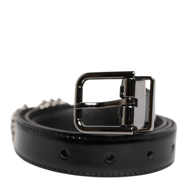 Dolce & Gabbana Black Embellished Metal Logo Buckle Belt