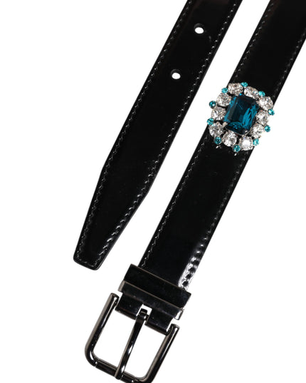 Dolce & Gabbana Black Embellished Metal Logo Buckle Belt