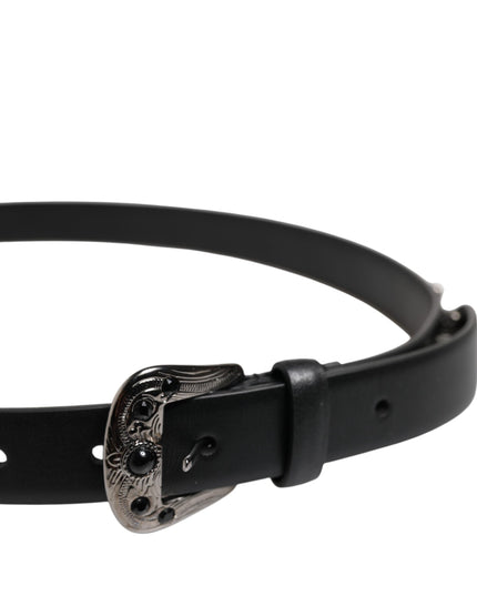 Dolce & Gabbana Black Studded Leather Metal Logo Buckle Belt