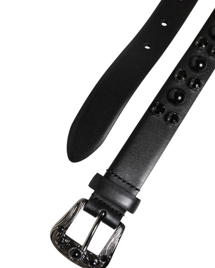 Dolce & Gabbana Black Studded Leather Metal Logo Buckle Belt