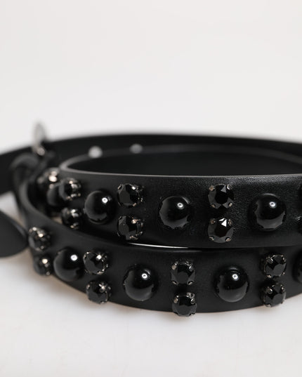Dolce & Gabbana Black Studded Leather Metal Logo Buckle Belt