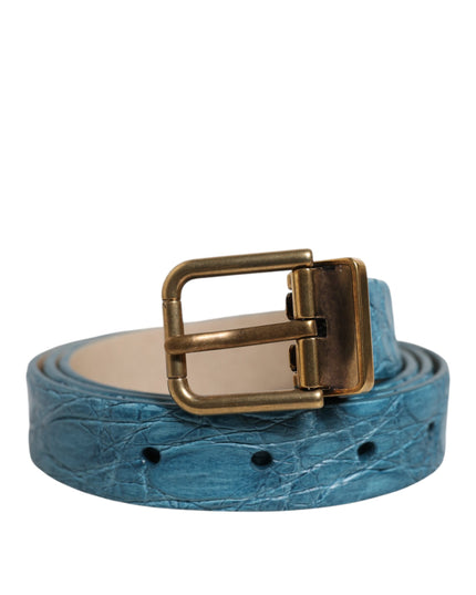 Dolce & Gabbana Blue Leather Classic Gold Metal Buckle Belt