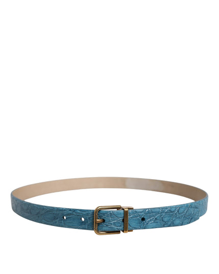Dolce & Gabbana Blue Leather Classic Gold Metal Buckle Belt