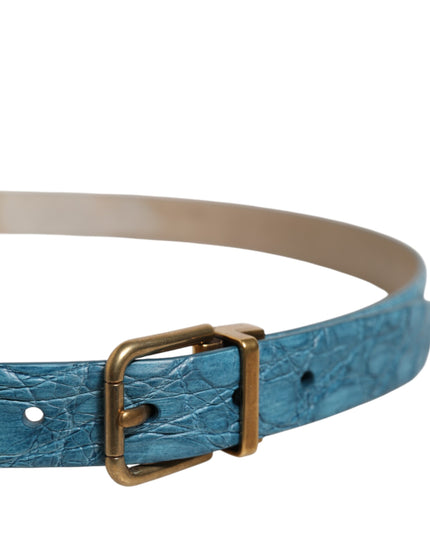 Dolce & Gabbana Blue Leather Classic Gold Metal Buckle Belt