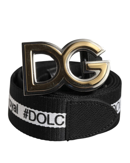 Dolce & Gabbana Black Cotton Metal DG Logo Gold Buckle Belt