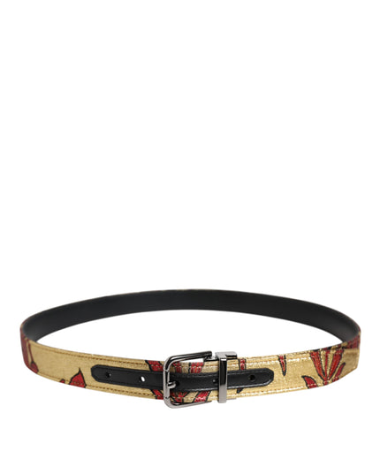 Dolce & Gabbana Gold Floral Jacquard Silver Metal Buckle Belt
