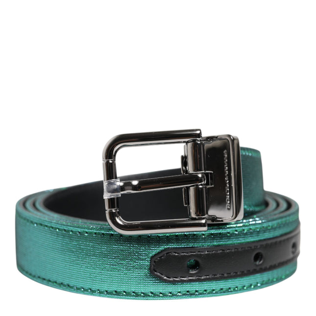 Dolce & Gabbana Green Black Polyester Metal Buckle Belt