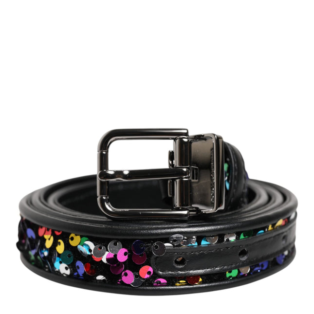 Dolce & Gabbana Black Sequin Embellished Metal Buckle Belt