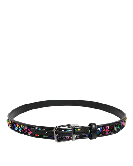 Dolce & Gabbana Black Sequin Embellished Metal Buckle Belt