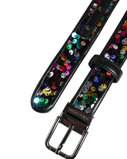 Dolce & Gabbana Black Sequin Embellished Metal Buckle Belt