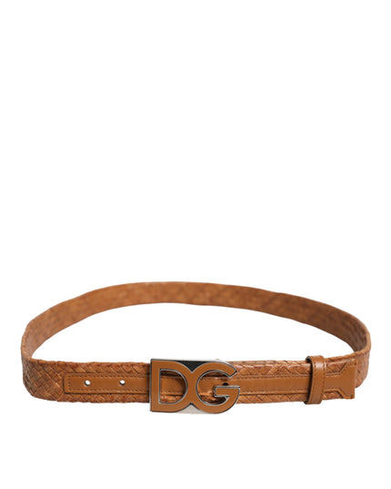 Dolce & Gabbana Brown Braided Metal DG Logo Buckle Belt