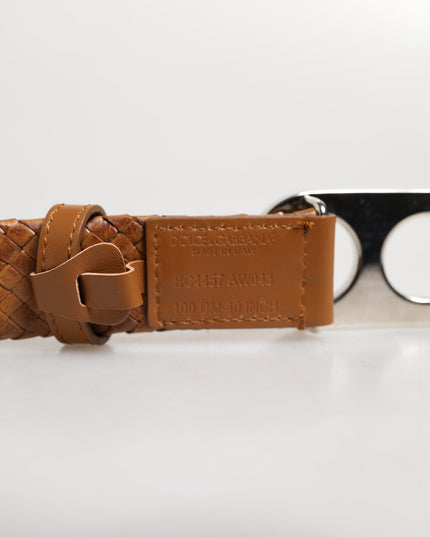 Dolce & Gabbana Brown Braided Metal DG Logo Buckle Belt